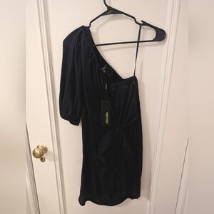 For Cynthia Linen One Shoulder Tie Dress Navy M